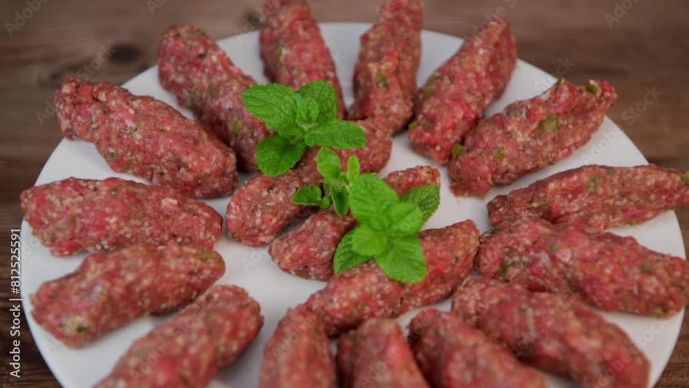RECIPE FOR LEBANESE KEBBE NAYYHE, RAW MINCED BEEF, MARJORAM, MINT, ONIONS, CRUSHED WHEAT, SEVEN SPICES, CINNAMON, CAYENNE PEPPER. High quality VIDEO RECIPE FOR LEBANESE KEBBE NAYYHE, RAW MINCED BEEF, MARJORAM, MINT, ONIONS, CRUSHED WHEAT, SEVEN SPICES, CINNAMON, CAYENNE PEPPER. High quality VIDEO