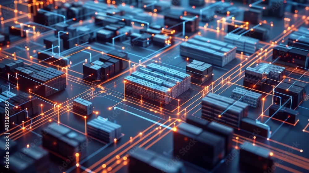 Fototapeta premium Abstract logistic organization design pattern with interconnected nodes and pathways, representing the flow of goods through a logistics facility