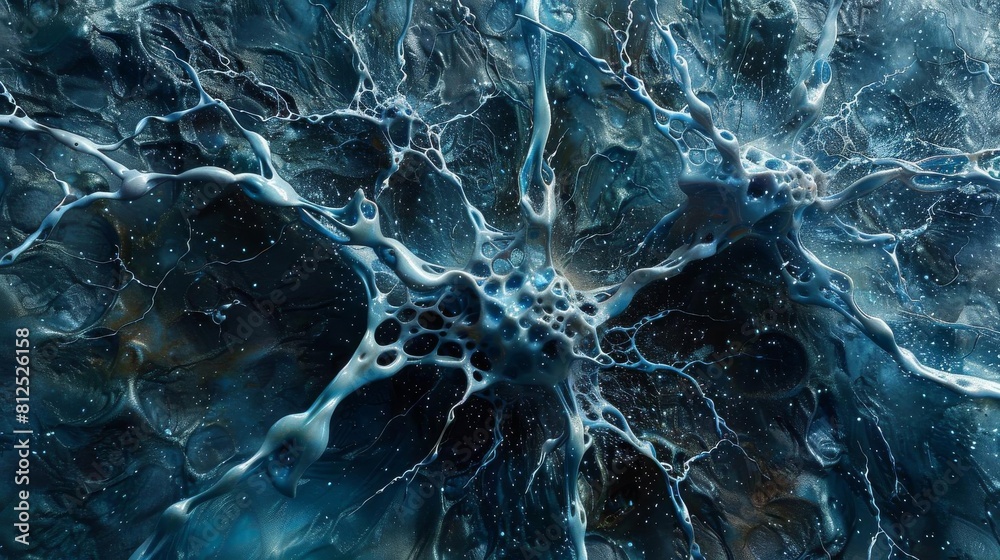 Obraz premium Conceptual image of multiple sclerosis, nerve fibers fraying apart, depicted in disjointed blues and fading grays