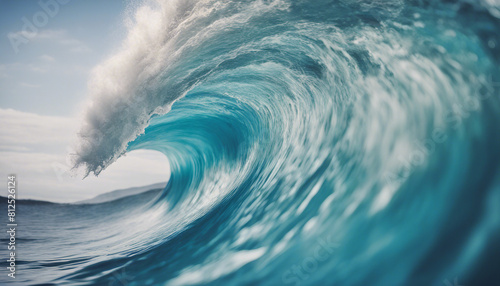 Blue Ocean Wave in the Tube Getting Barreled, isolated white background 