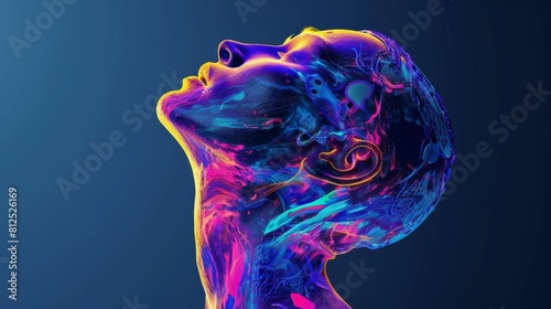 Conceptual image of thyroid disorders, a neck painted with fluctuating colors, from vibrant to dull photo