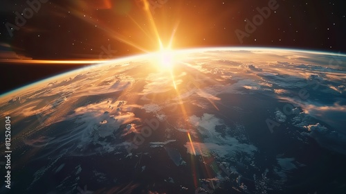 Sunrise from low earth orbit. Sunrise from space. We can see the shadows from the high clouds that span entire continents