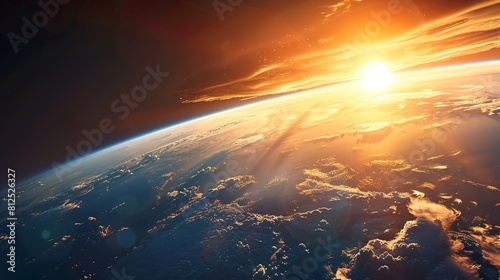 Sunrise from low earth orbit. Sunrise from space. We can see the shadows from the high clouds that span entire continents