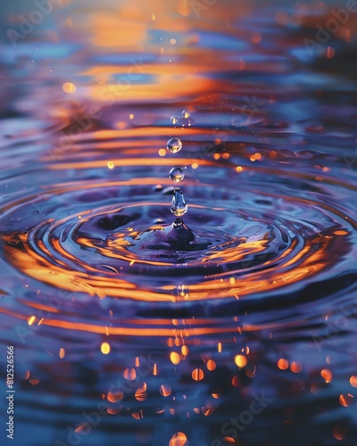 Closeup of water droplets rippling infinitely in a pond, side view, Water ripple forever, technology tone, Colored pastel