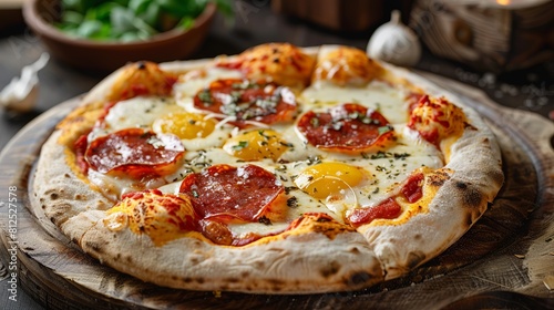 Mouthwatering pepperoni pizza with melted mozzarella cheese. Perfect for your restaurant or pizzeria  Add your text to promote your delicious menu.