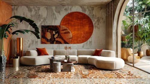 Captivating Reptilian Inspired Lounge with Snakeskin Floors and Bold Abstract Art