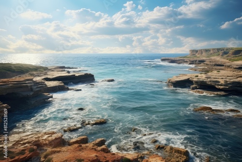 Generative AI. Libya landscape. Rugged Coastline and Turquoise Waters under a Sunny Sky.