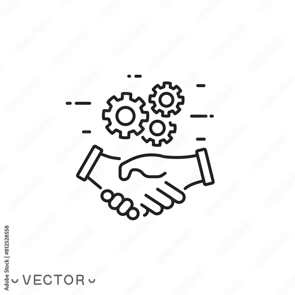 handshake icon, task relationship thin line symbol isolated on white background, editable stroke eps 10 vector illustration