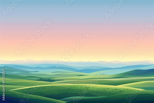 Surreal Landscape Painting of Rolling Hills at Dawn
