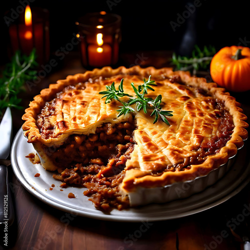 Savor the traditional French-Canadian delight, tourtière, a savory meat pie with flaky crust, perfect for holiday feasting and family gatherings