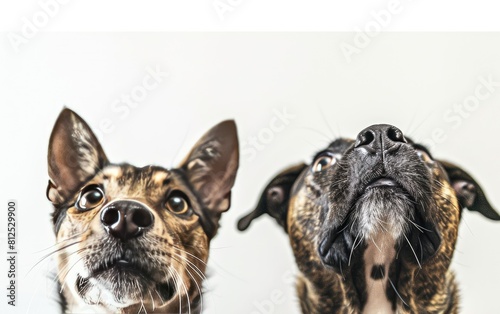 A Dog breed and a Carnivore are gazing up at the camera