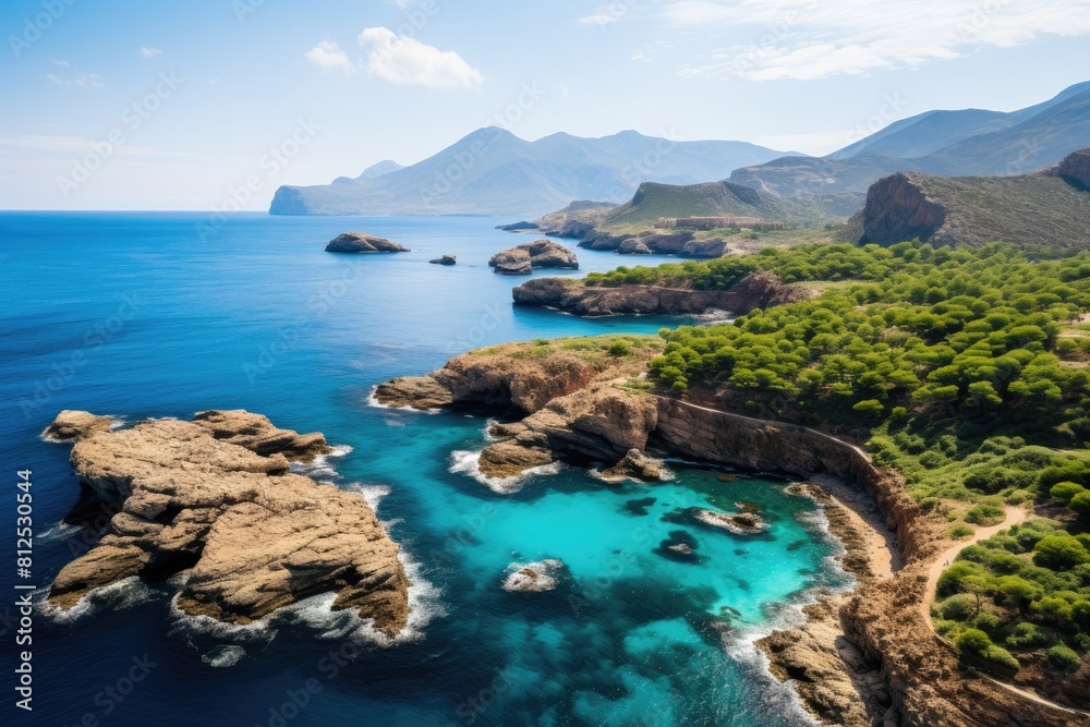 Fototapeta premium Monaco landscape. Breathtaking Coastal Landscape with Turquoise Waters and Rocky Cliffs.