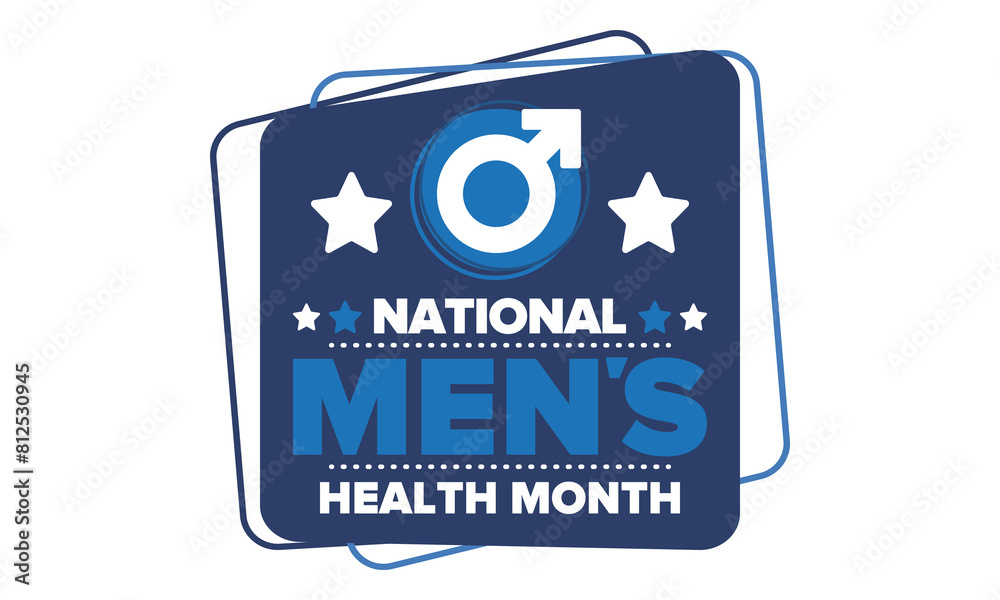 National Men's Health Month in June. Health education program. Celebrated annual in United States. Medical concept. Care and health. Poster, card, banner and background. Vector illustration National Men's Health Month in June. Health education program. Celebrated annual in United States. Medical concept. Care and health. Poster, card, banner and background. Vector illustration