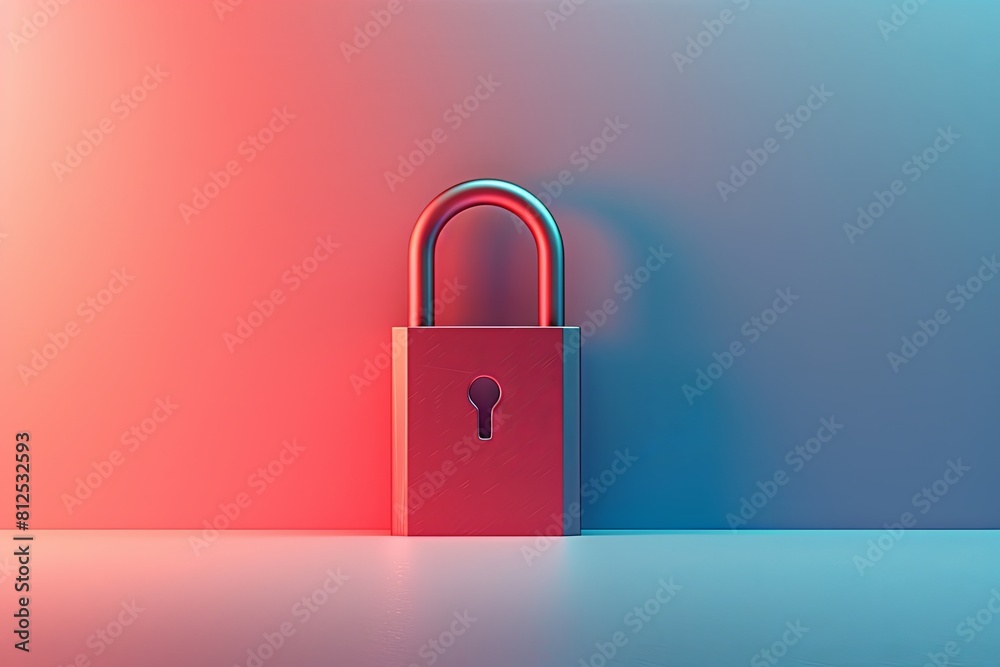 Fototapeta premium Minimalistic Padlock on blue and pink background
