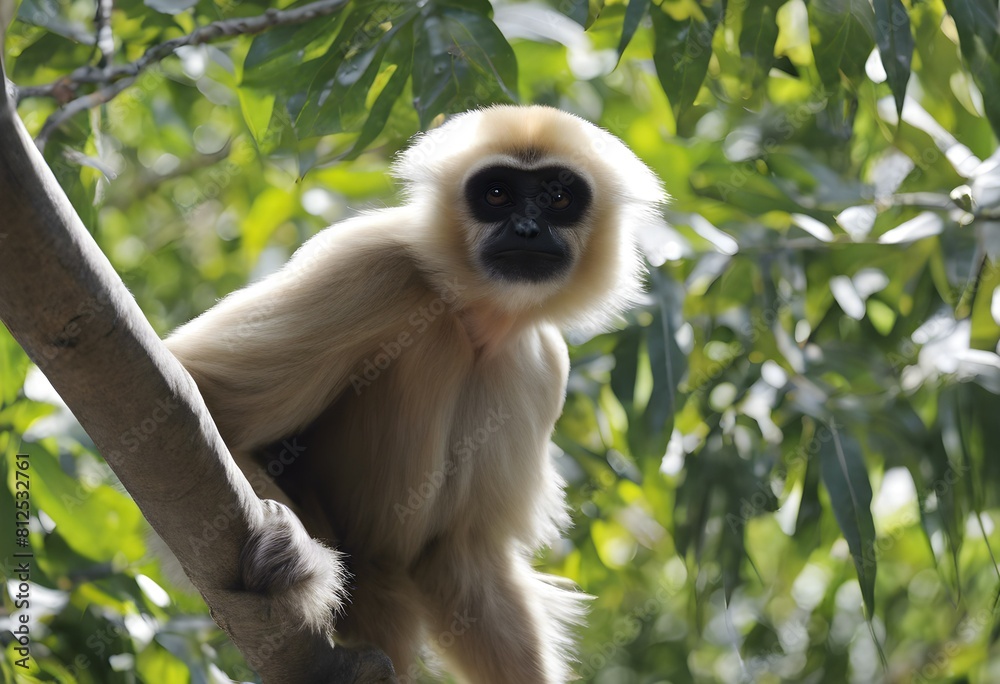 Fototapeta premium A view of a Gibbon in the forest