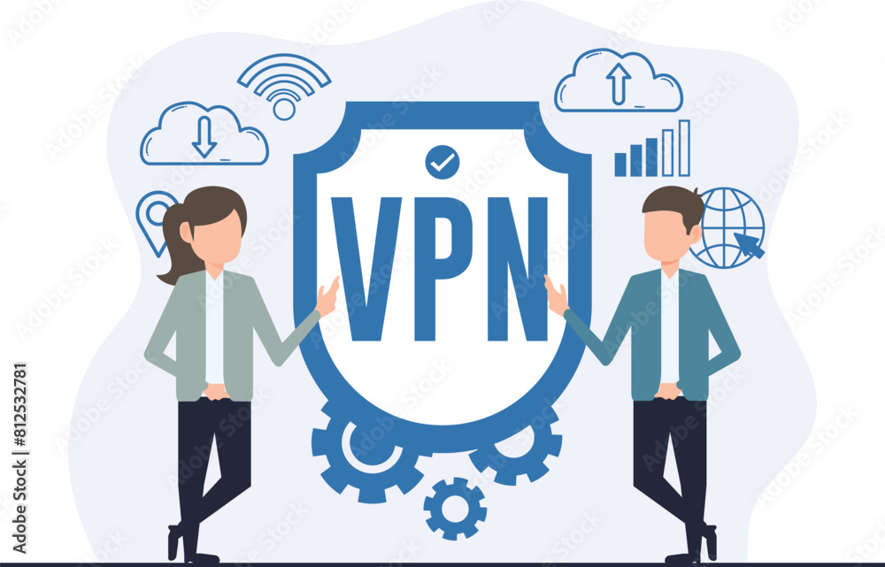 Vpn concept illustration. Flat design style modern virtual private network concept illustration Vpn concept illustration. Flat design style modern virtual private network concept illustration