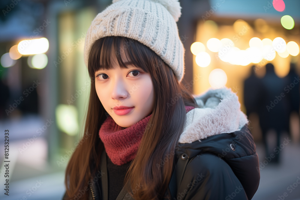 Teen pretty Japanese girl at outdoors in winter clothes Teen pretty Japanese girl at outdoors in winter clothes