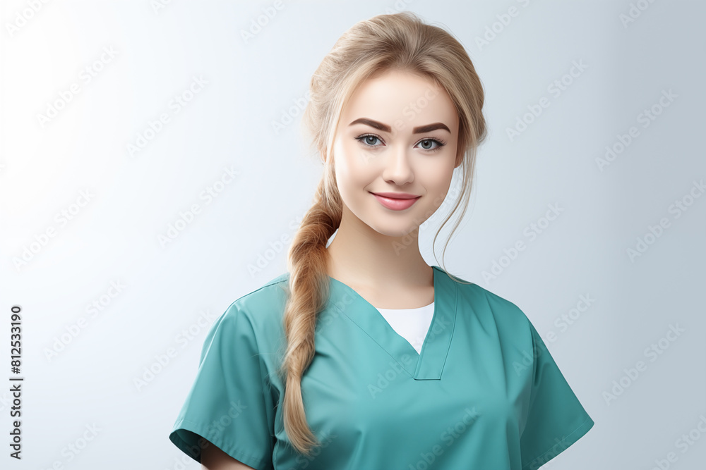 Young pretty blonde girl over isolated white background with surgeon uniform Young pretty blonde girl over isolated white background with surgeon uniform