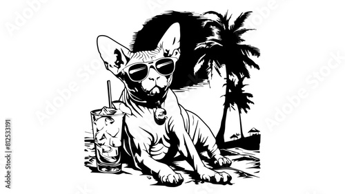 Sphynx Cat SVG Funny Sphynx Cat Vector Clipart Sphynx Cat Logo Sphynx Cat Chilling At The Beach