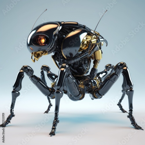 Futuristic or fantastical insect-like robot. AI generative.