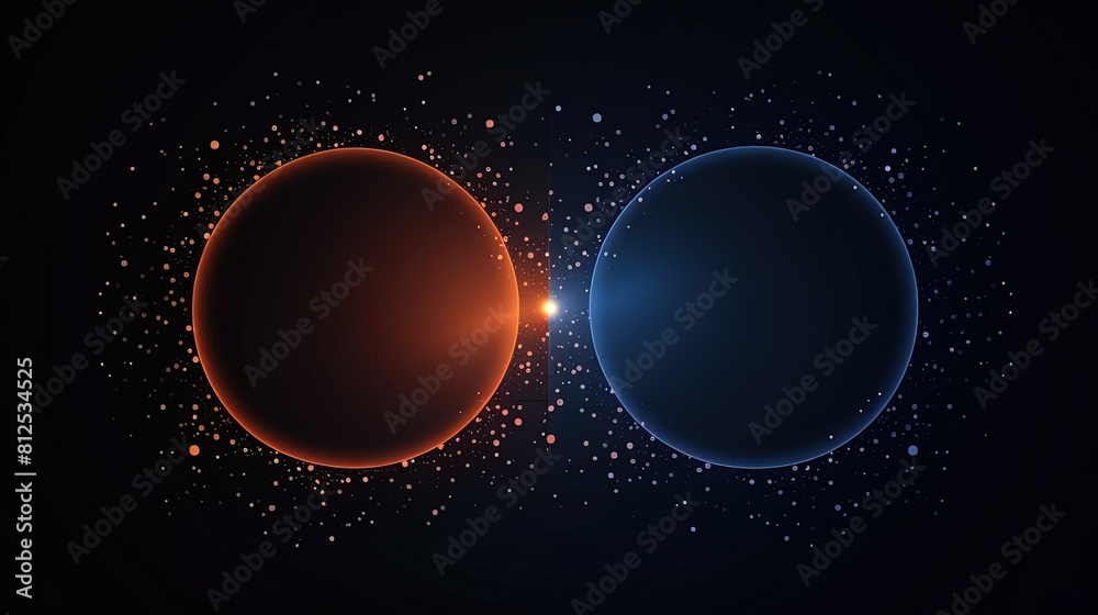 Fototapeta premium Celestial Dance: Red and Blue Bodies Interacting in Space