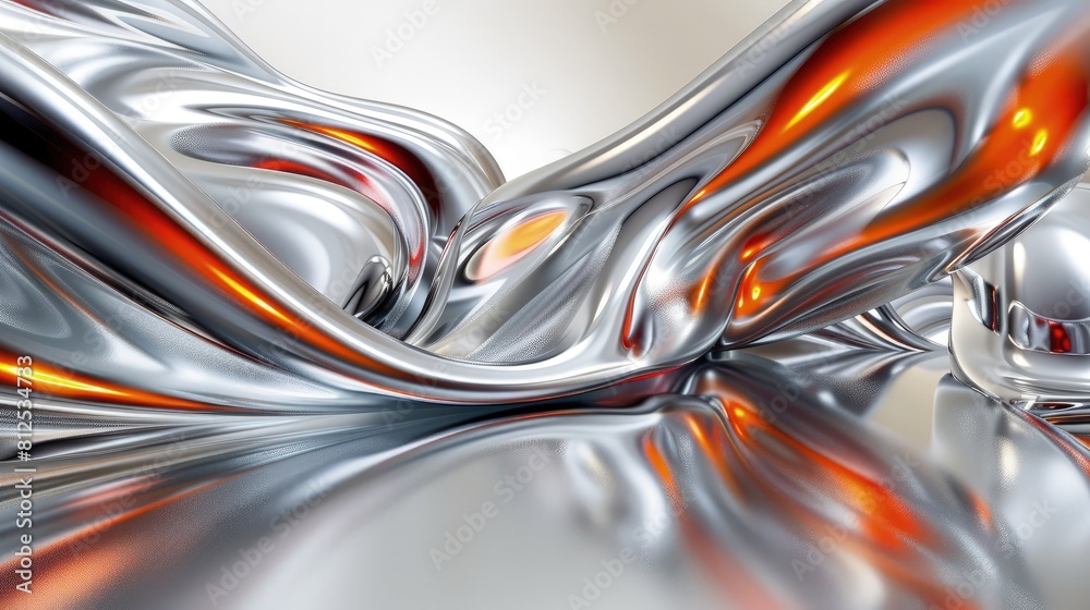Abstract Silver Sculpture with Orange Accents: Dynamic Geometric Artwork Close-Up Abstract Silver Sculpture with Orange Accents: Dynamic Geometric Artwork Close-Up