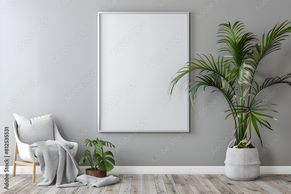Blank picture frame mockup on a wall. Square orientation. Artwork template in interior design 3d rendering mock up. Generative Ai. Blank picture frame mockup on a wall. Square orientation. Artwork template in interior design 3d rendering mock up. Generative Ai.