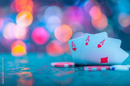 Abstract representation of a concept casino jackpot with vivid playing cards on a blurry background