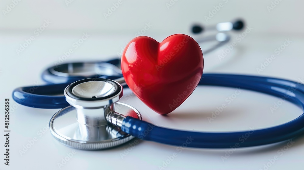 Black stethoscope and red heart, close-up. Healthcare. The concept of cardiology. The concept of health insurance. Cardiology. Black stethoscope and red heart, close-up. Healthcare. The concept of cardiology. The concept of health insurance. Cardiology.