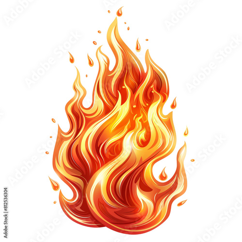 Elegant Fire Flame Clipart in Minimalist Design Die Cut PNG Style Isolated on White and Transparent Background