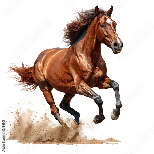 Horse rendered in dynamic action pose realistic style die cut PNG isolated on white and transparent background