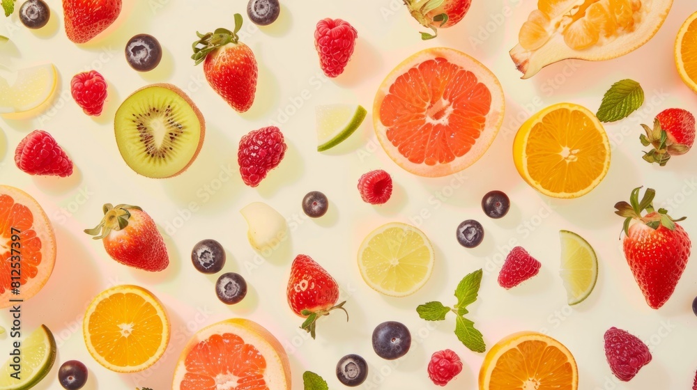 Fresh summer fruit layout arranged in a loose design Fresh summer fruit layout arranged in a loose design