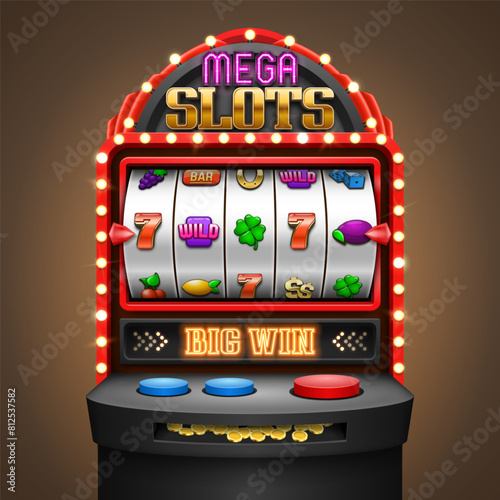 Slot machine with gaming symbols. Big Win on slot machine. Vector illustration.