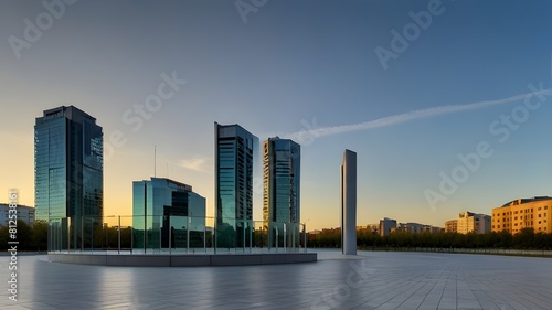 sunset over the city Scenery of the city square and skyline with contemporary structures 