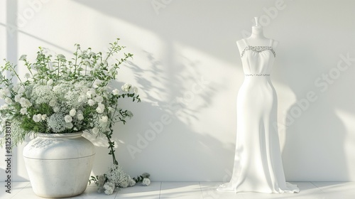 White long dress mockup  lovely dress on mannequin  3d render