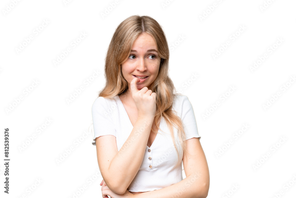 Young English woman over isolated background nervous and scared Young English woman over isolated background nervous and scared