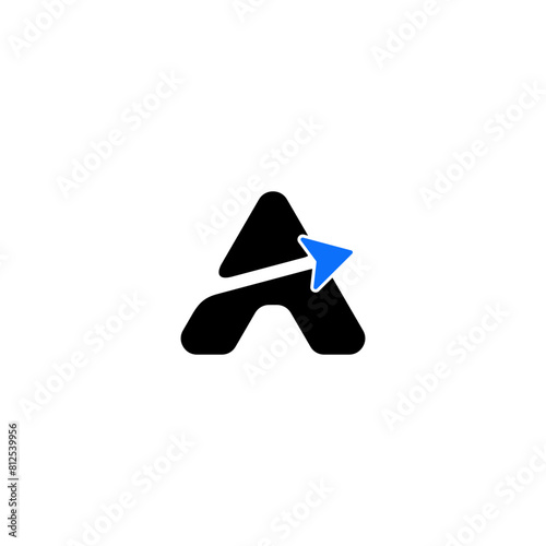 font A logo template with arrow in flat style black color and blue color