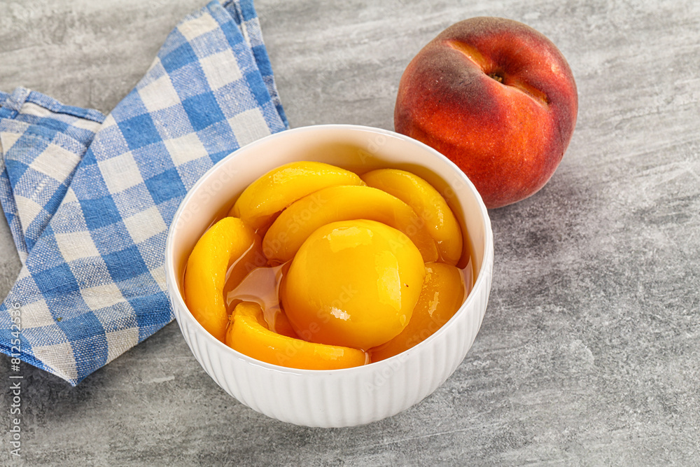 Ripe sweet and juicy canned peach Ripe sweet and juicy canned peach