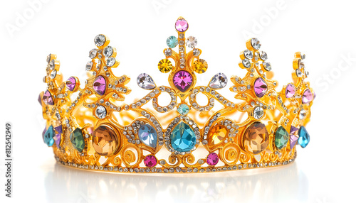 Beautiful gold crown with gems isolated on white