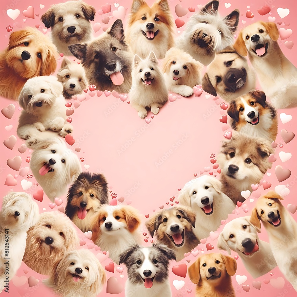 A collage of dogs in a heart shape image attractive lively used for printing illustrator. A collage of dogs in a heart shape image attractive lively used for printing illustrator.