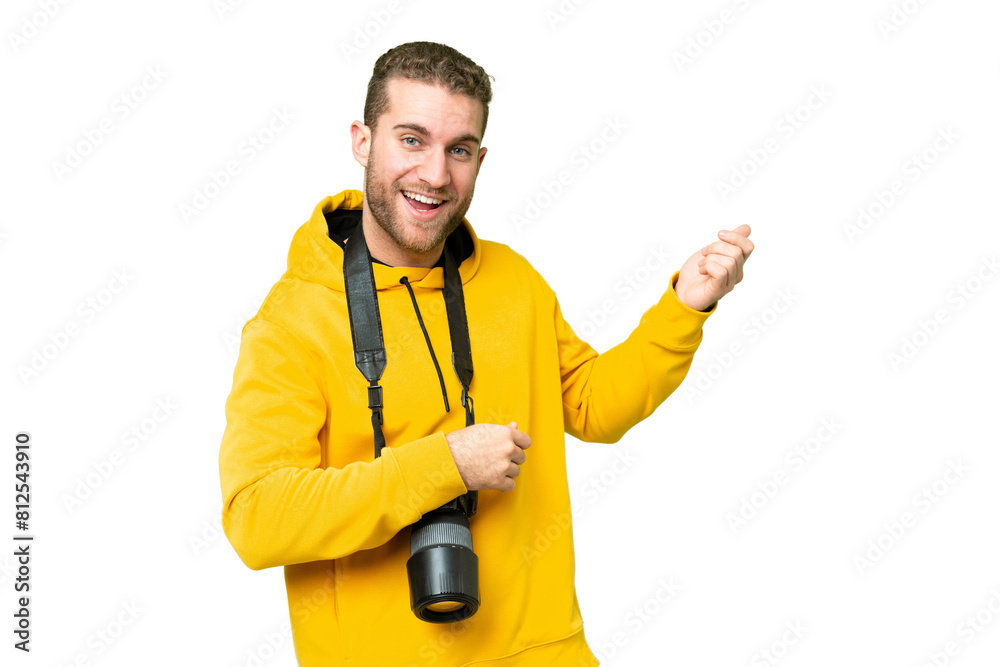 Young photographer man over isolated chroma key background making guitar gesture Young photographer man over isolated chroma key background making guitar gesture