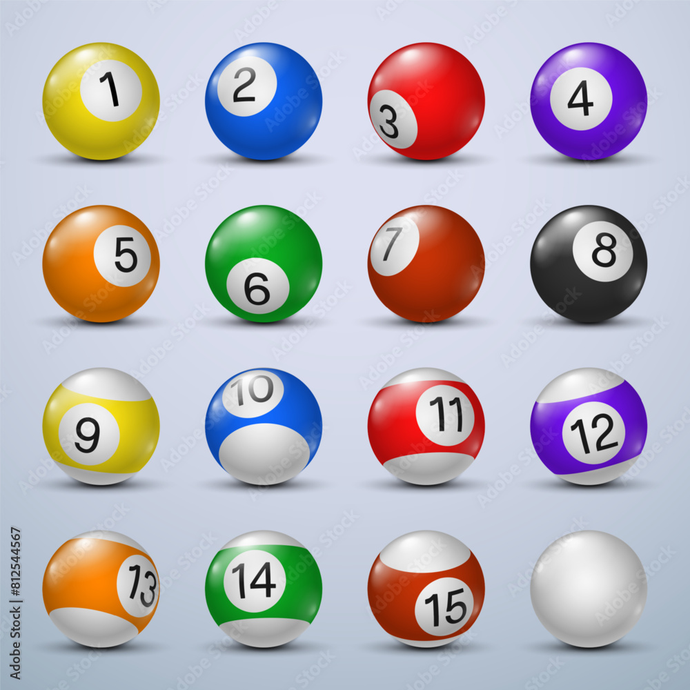 Billiard balls on light background. Pool balls with numbers. Vector illustration. Billiard balls on light background. Pool balls with numbers. Vector illustration.