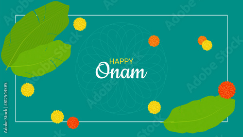 Onam Indian Festival Kerala State. Floral patterns. Happy Onam holiday. Poster Banner Design. Vector illustration.
