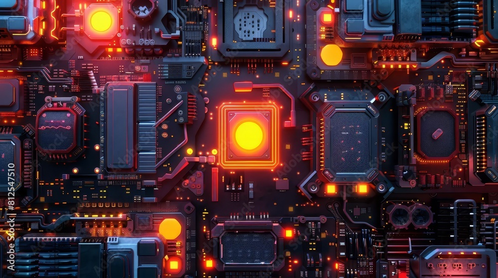 The image is a close-up of a computer circuit board The image is a close-up of a computer circuit board