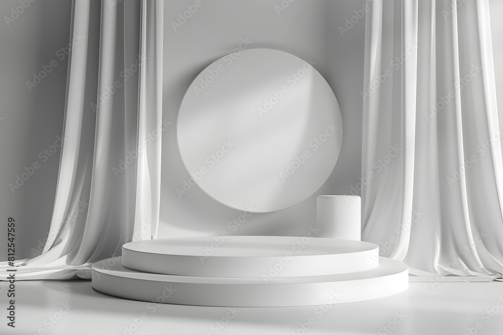 Empty podium or pedestal display on white background with cylinder stand concept. Blank product shelf standing backdrop. 3D rendering. Generative Ai. Empty podium or pedestal display on white background with cylinder stand concept. Blank product shelf standing backdrop. 3D rendering. Generative Ai.