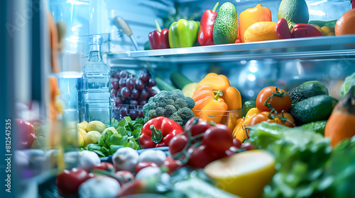 Healthy food options inside a refrigerator. Scenes that highlight a variety of nutritious and balanced foods stored in a fridge  emphasizing the importance of maintaining a healthy diet at home 