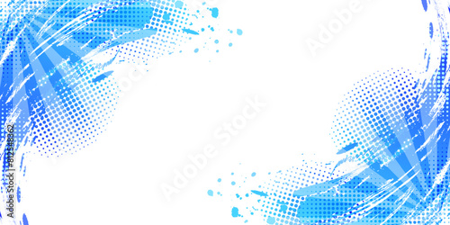 Blue Gradient Brush Texture Background with Halftone Effect. Vibrant Sport Background with Grunge Style