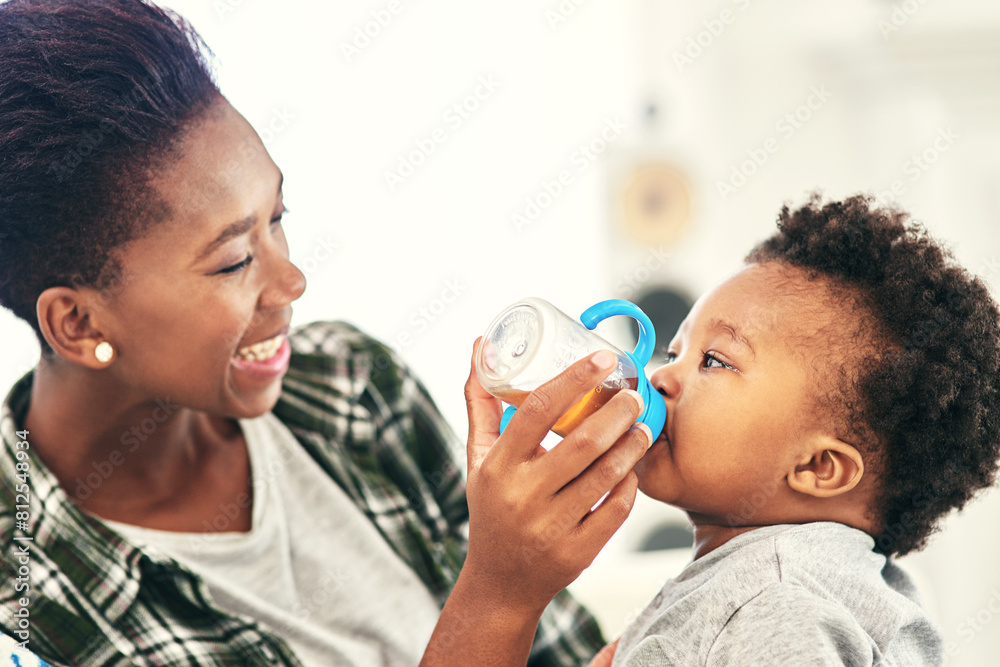 Mother, feeding and baby drink bottle for nutrition or nourishment, weight gain and healthcare for growth or development. Parent, boy toddler and nursing with rooibos tea for hydration and colic gas Mother, feeding and baby drink bottle for nutrition or nourishment, weight gain and healthcare for growth or development. Parent, boy toddler and nursing with rooibos tea for hydration and colic gas