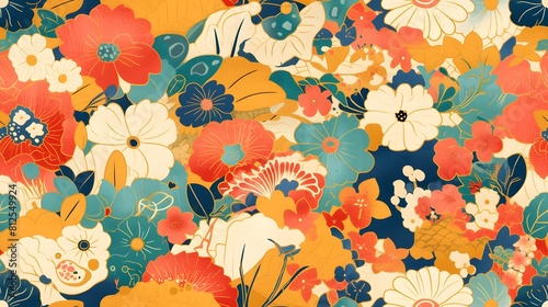 Wallpaper Mural seamless pattern of oriental traditional flower contemporary floral elements for print, textile, fabric, background and others Torontodigital.ca