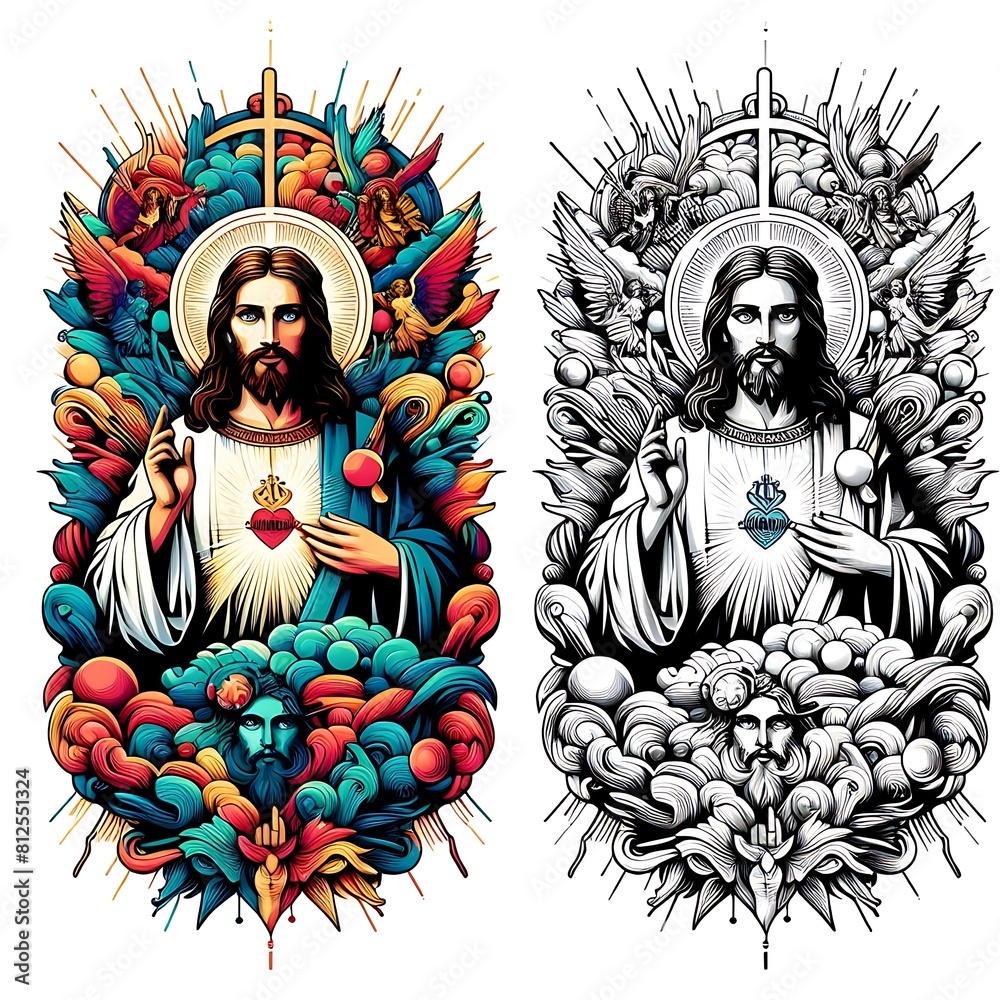 A drawing of a jesus christ with a religious figure image harmony has illustrative meaning card design illustrator. A drawing of a jesus christ with a religious figure image harmony has illustrative meaning card design illustrator.